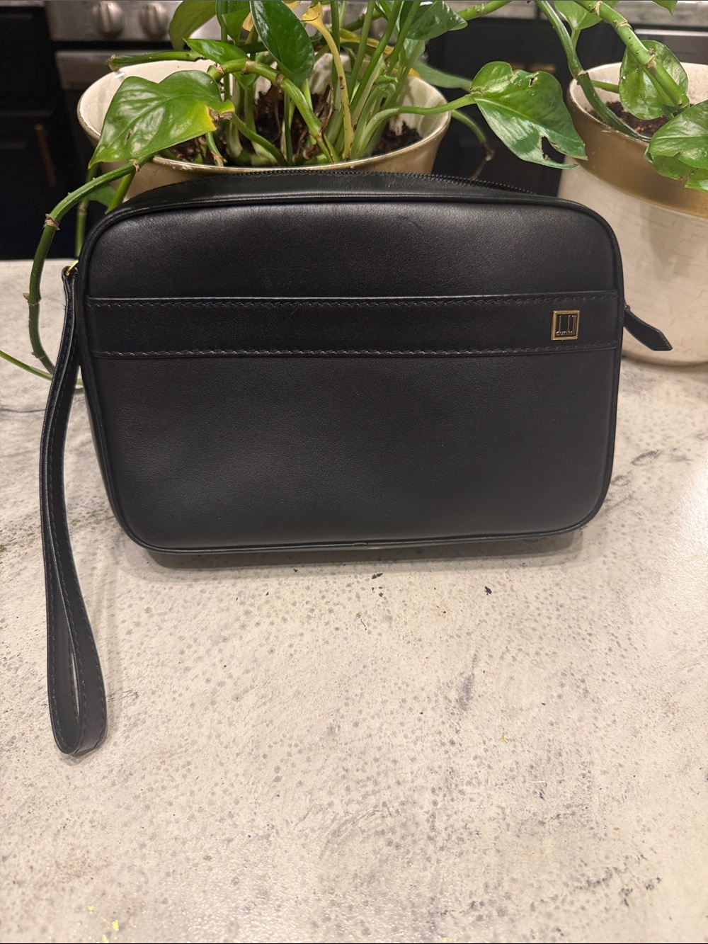 Dunhill Black Leather Travel Wrist Pouch
